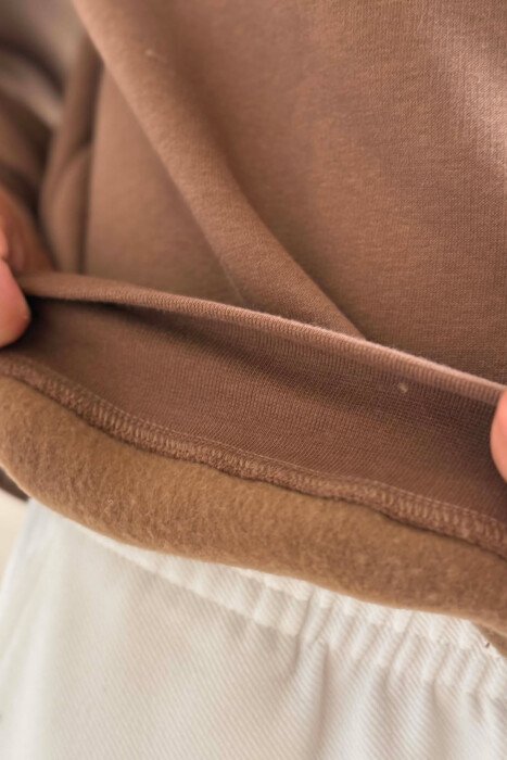 ONE COLOR FLUFFY MEN SWEATSHIRT BROWN/KAFE - 2