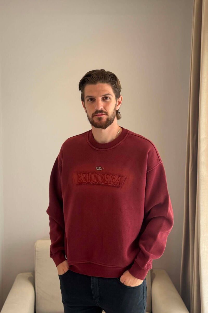 ONE COLOR FLUFFY MEN SWEATSHIRT BURGUNDY/VISHNJE - 1