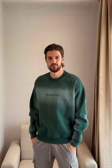 ONE COLOR FLUFFY MEN SWEATSHIRT GREEN/JESHILE - KLAUDIO FASHION