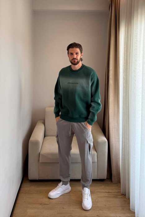 ONE COLOR FLUFFY MEN SWEATSHIRT GREEN/JESHILE - 5