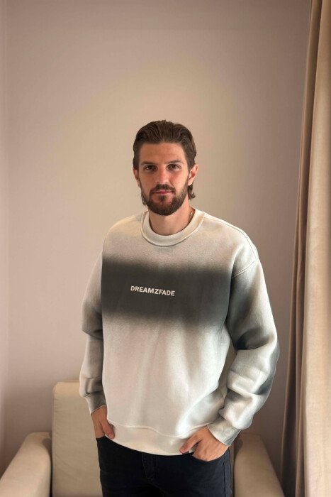ONE COLOR FLUFFY MEN SWEATSHIRT WHITE-E BARDHE - KLAUDIO FASHION