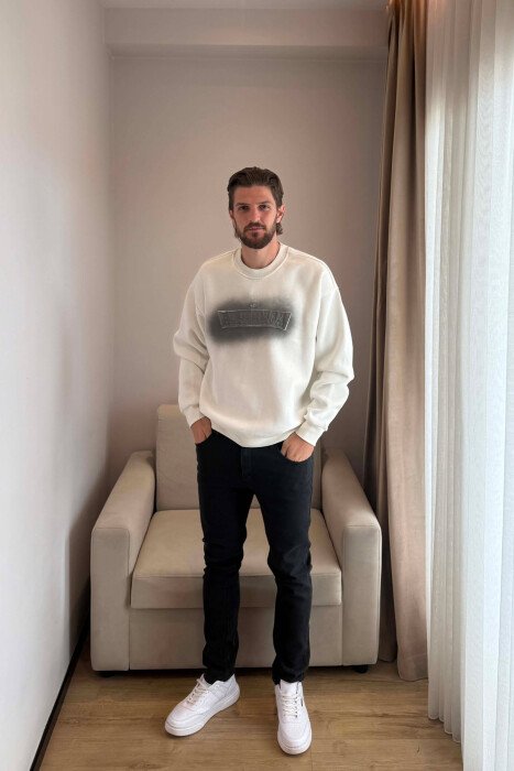 ONE COLOR FLUFFY MEN SWEATSHIRT WHITE-E BARDHE - 4