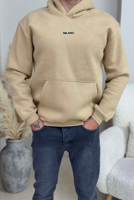 ONE COLOR FLUFFY MILANO WRITTING MEN HOODIE BEIGE/BEZHE 