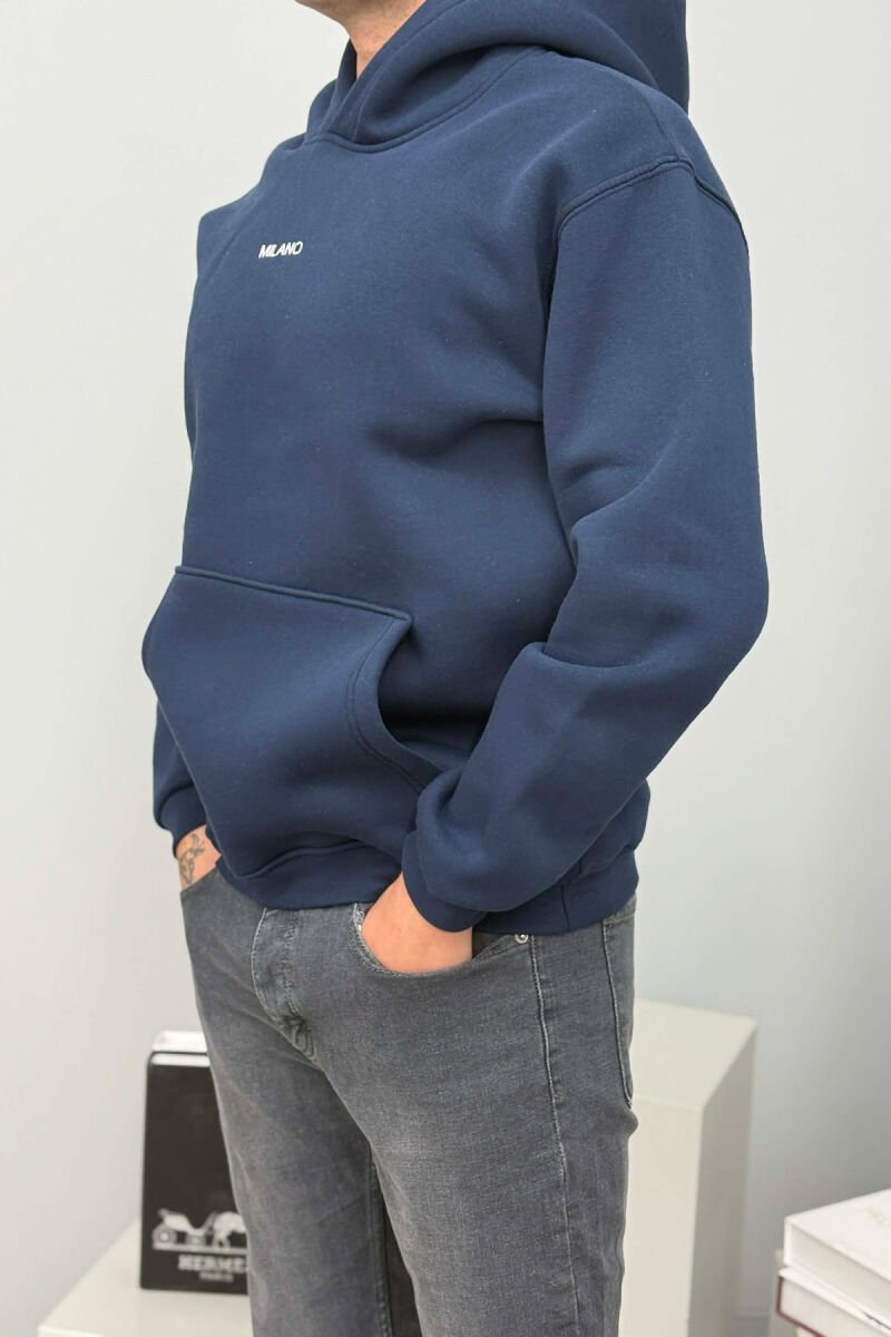 ONE COLOR FLUFFY MILANO WRITTING MEN HOODIE BLUE/BLU - 2