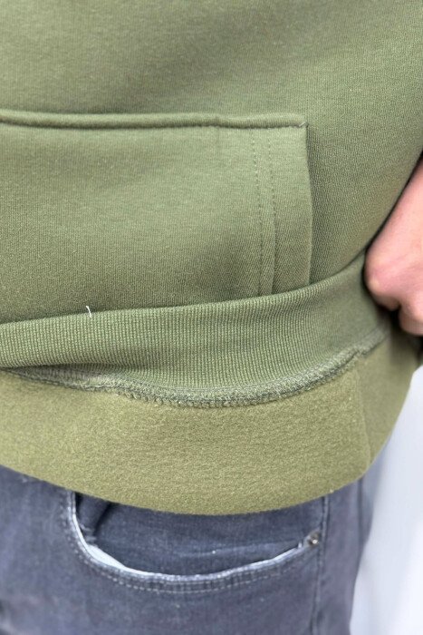 ONE COLOR FLUFFY MILANO WRITTING MEN HOODIE GREEN/JESHILE - 4