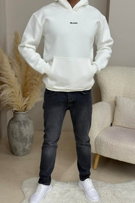 ONE COLOR FLUFFY MILANO WRITTING MEN HOODIE WHITE-E BARDHE 