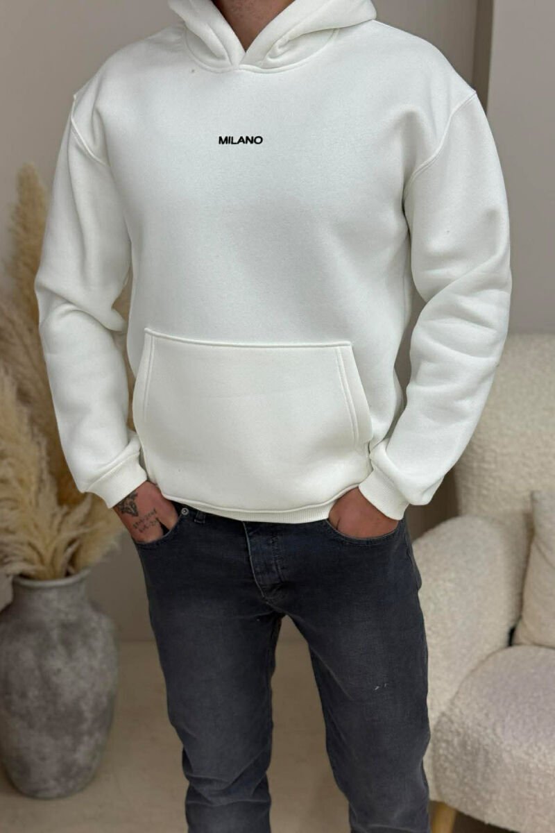 ONE COLOR FLUFFY MILANO WRITTING MEN HOODIE WHITE-E BARDHE - 2