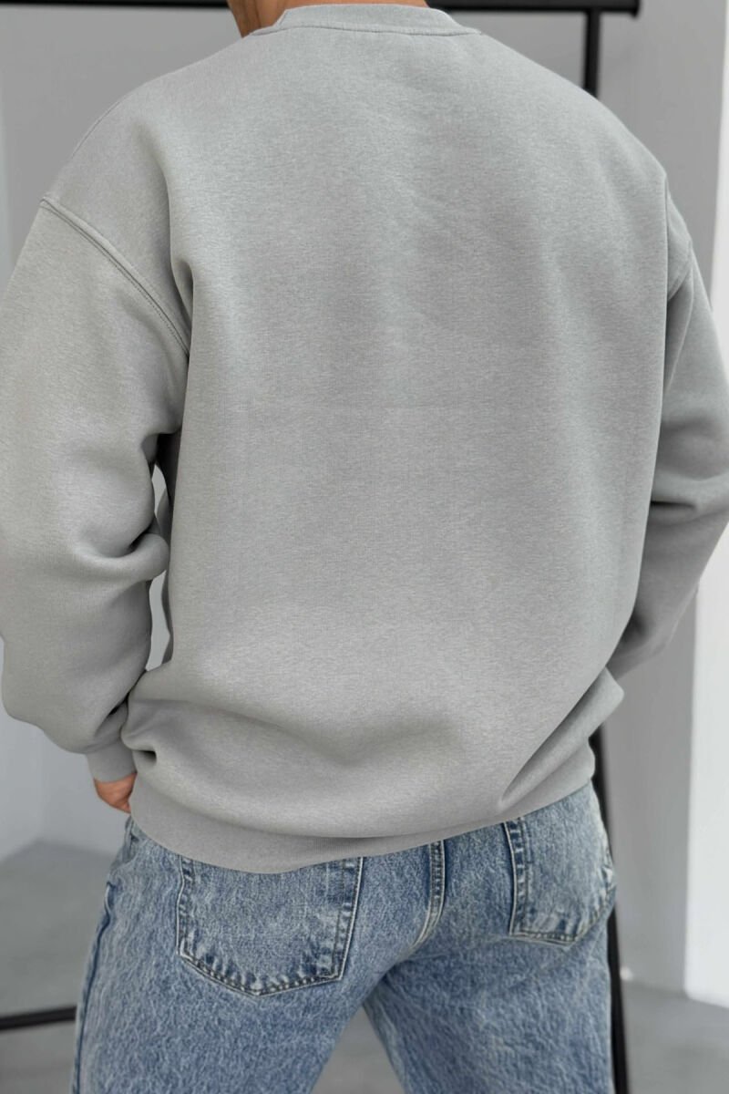 ONE COLOR FLUFFY ROUND NECK MEN SWEATSHIRT GREY/GRI - 4