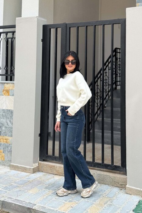 ONE COLOR FLUFFY ROUND NECK WOMAN SWEATSHIRT CREAM/KREM - 2