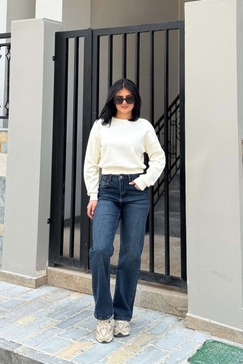 ONE COLOR FLUFFY ROUND NECK WOMAN SWEATSHIRT CREAM/KREM - 5