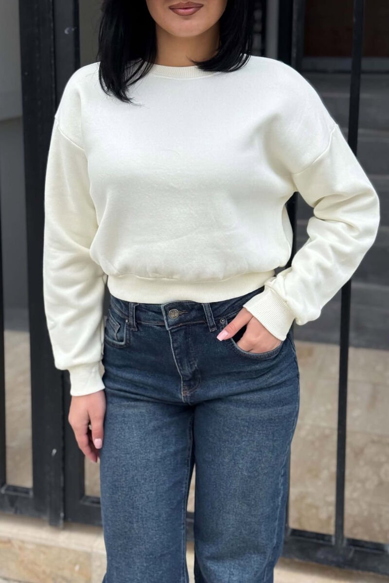 ONE COLOR FLUFFY ROUND NECK WOMAN SWEATSHIRT CREAM/KREM - 6