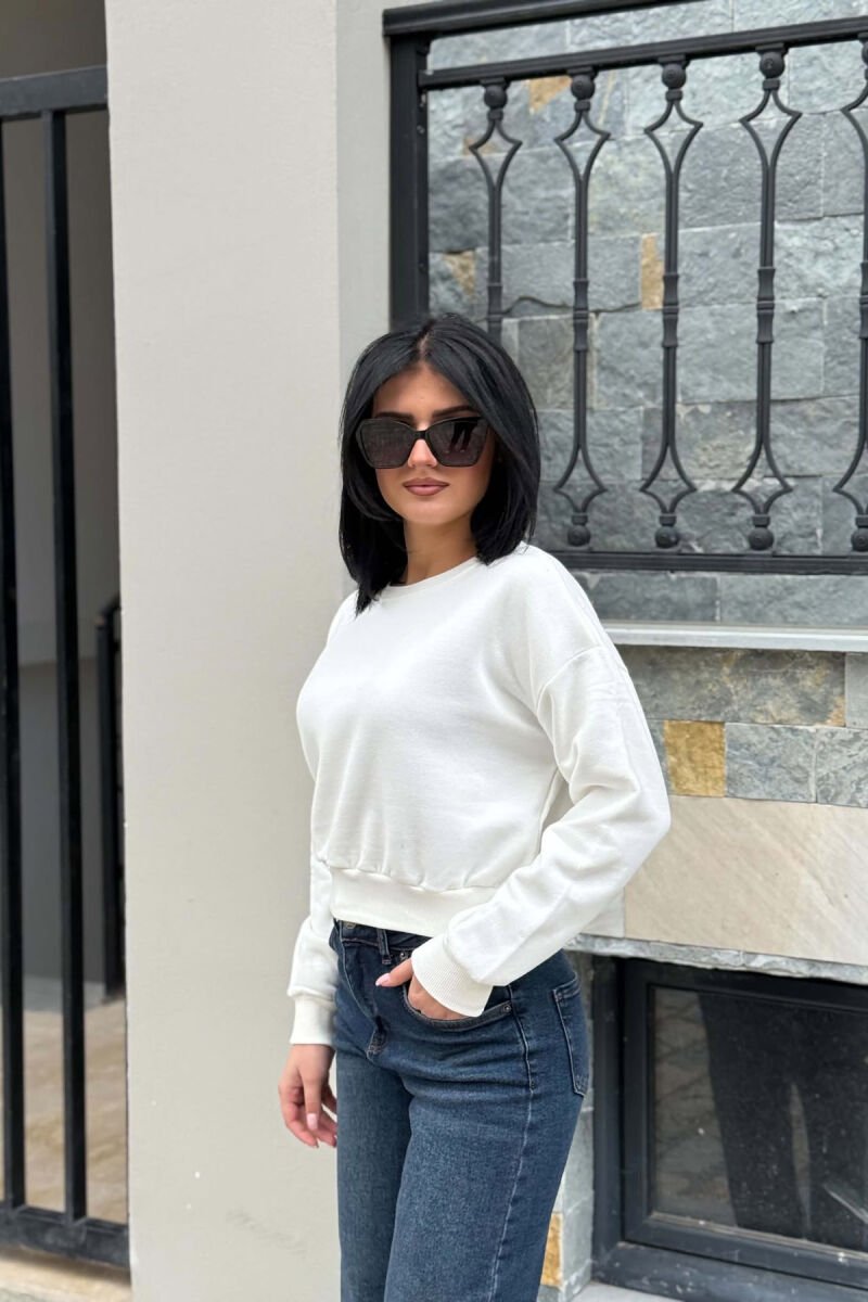 ONE COLOR FLUFFY ROUND NECK WOMAN SWEATSHIRT WHITE-E BARDHE - 3