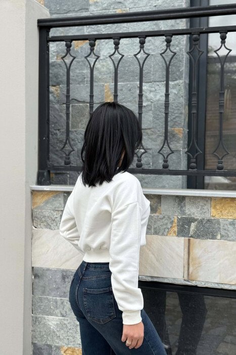 ONE COLOR FLUFFY ROUND NECK WOMAN SWEATSHIRT WHITE-E BARDHE - 4