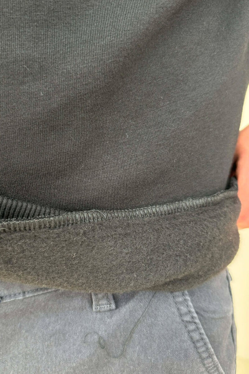 ONE COLOR FLUFFY SIMPLE MEN SWEATSHIRT BLACK/ E ZEZE - 4