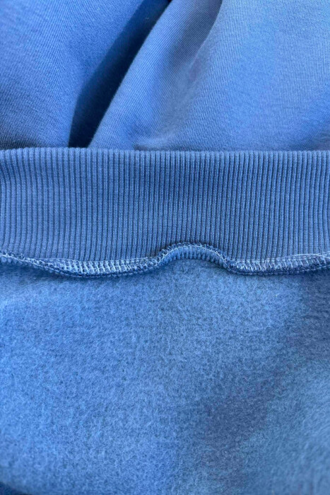 ONE COLOR FLUFFY SIMPLE MEN SWEATSHIRT BLUE/BLU - 4