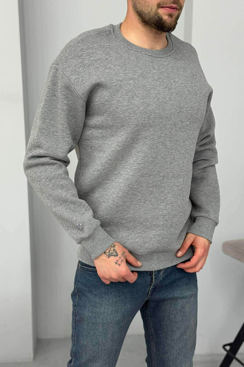 ONE COLOR FLUFFY SIMPLE MEN SWEATSHIRT GREY/GRI - 4