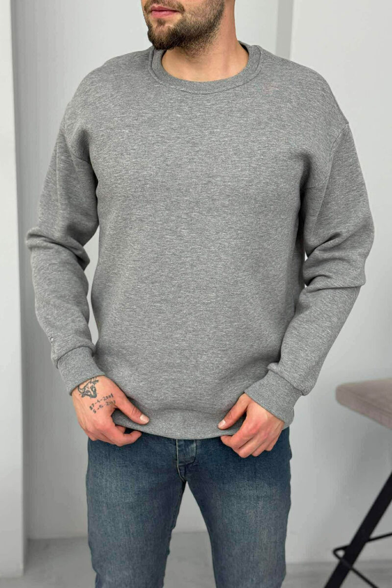 ONE COLOR FLUFFY SIMPLE MEN SWEATSHIRT GREY/GRI - 1