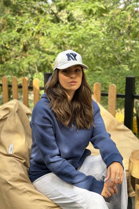 ONE COLOR FLUFFY SIMPLE WOMEN HOODIE BLUE/BLU - 2
