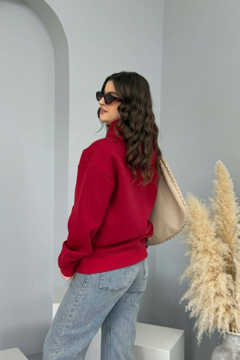 ONE COLOR FLUFFY SIMPLE WOMEN HOODIE BURGUNDY/VISHNJE - 7