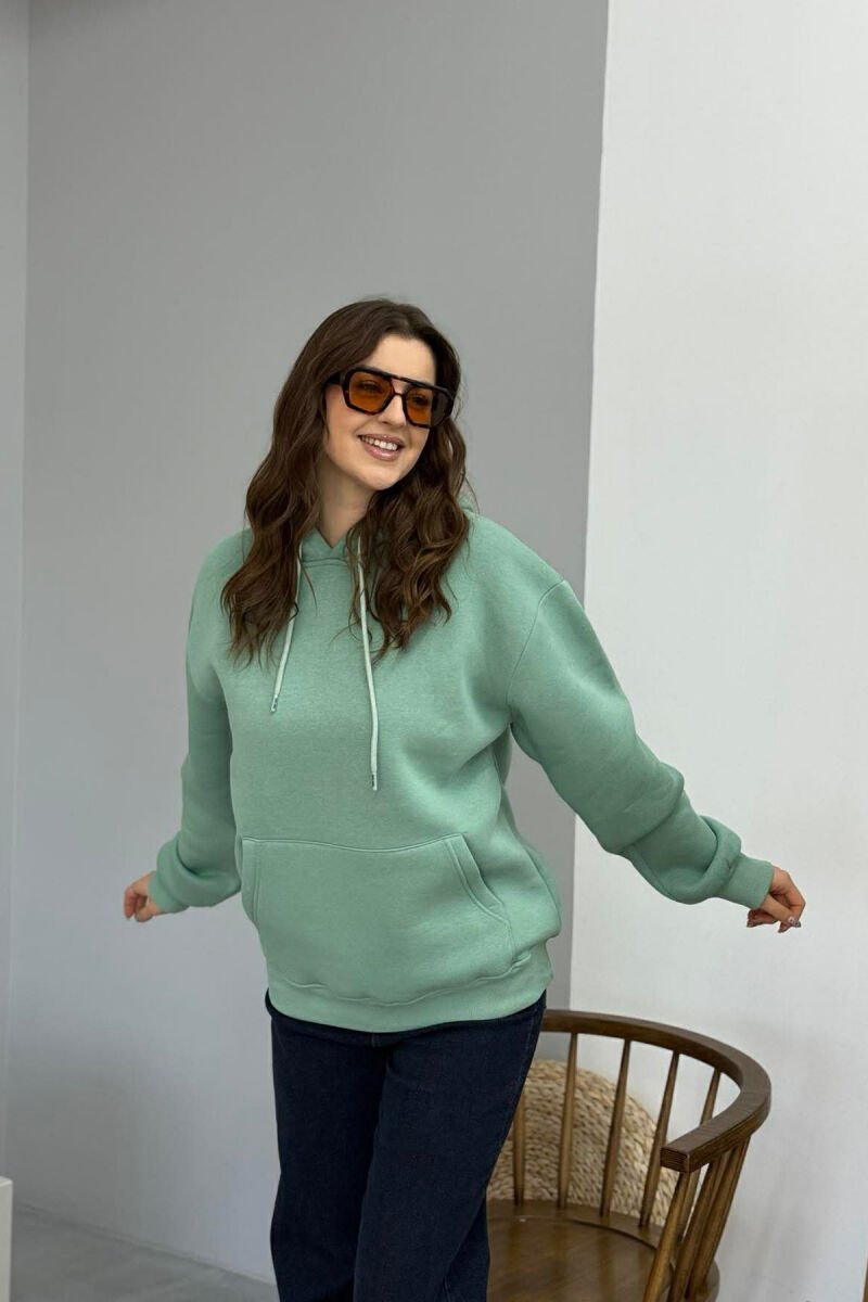 ONE COLOR FLUFFY SIMPLE WOMEN HOODIE DARK MINT/MENTE ERRET - 2