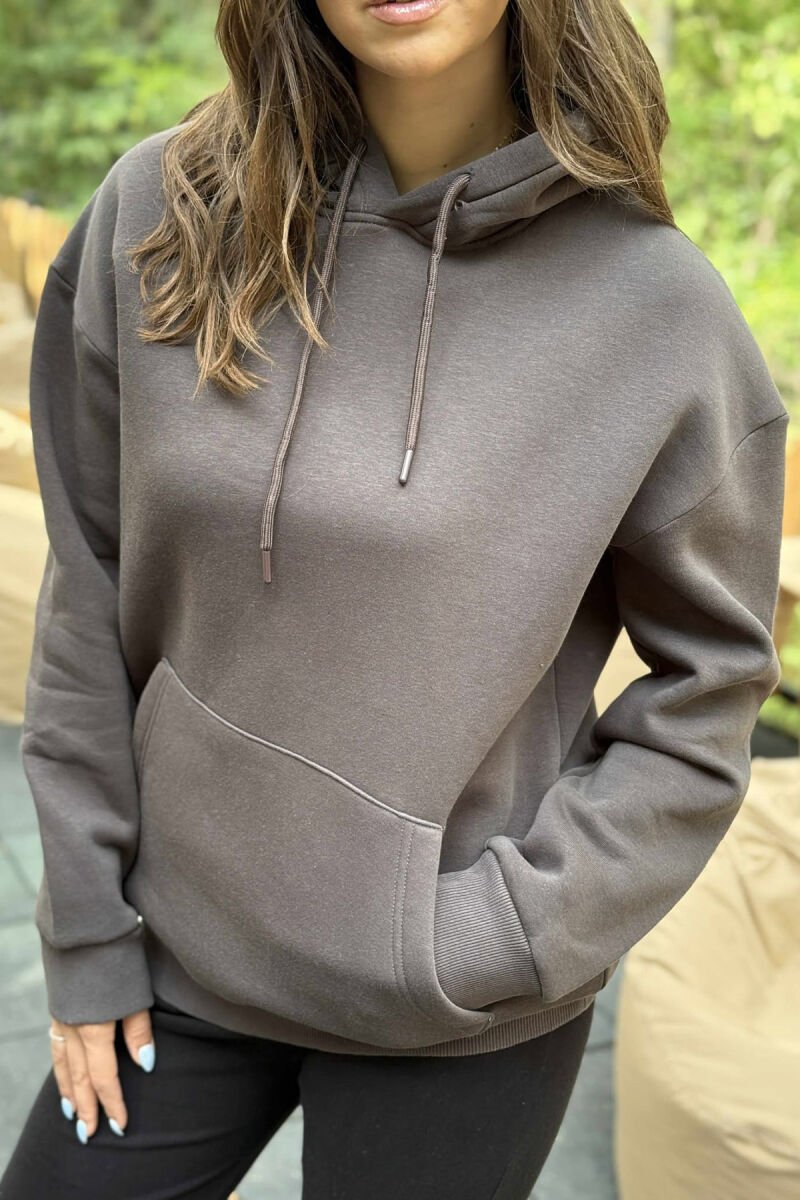 ONE COLOR FLUFFY SIMPLE WOMEN HOODIE GREY ASH/GRI HIRI - 4
