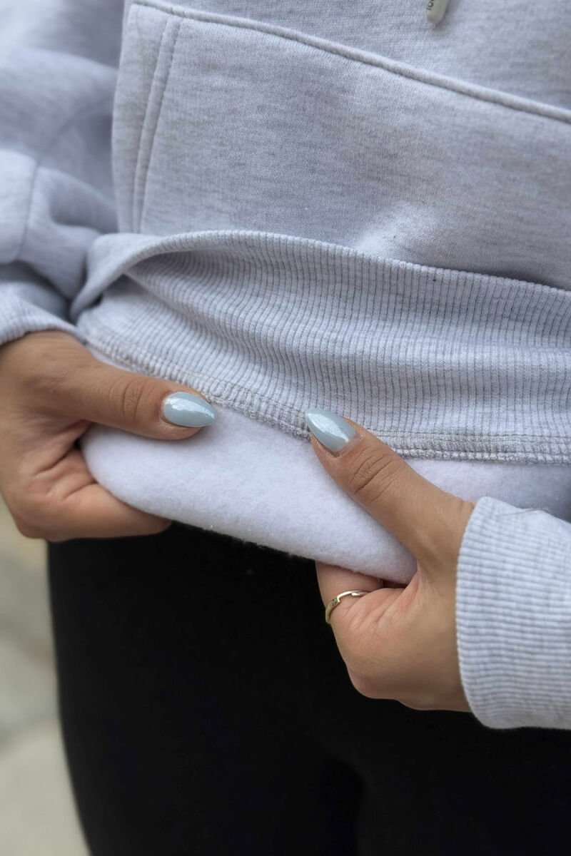 ONE COLOR FLUFFY SIMPLE WOMEN HOODIE LIGHT GREY/GZ - 4