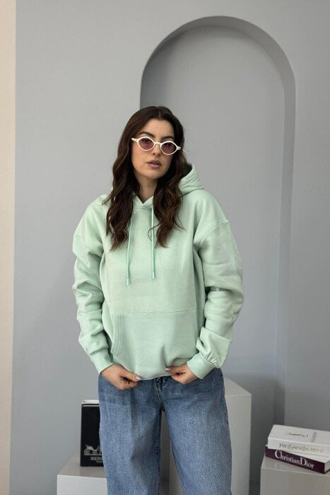 HOODIE E THJESHTE NJË NGJYRESHE ME PUSH PER FEMRA NE NGJYRE MENTE 