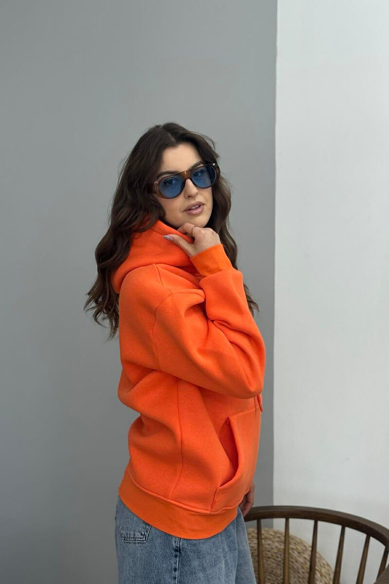 ONE COLOR FLUFFY SIMPLE WOMEN HOODIE ORANGE/PORTOKALLI - 3