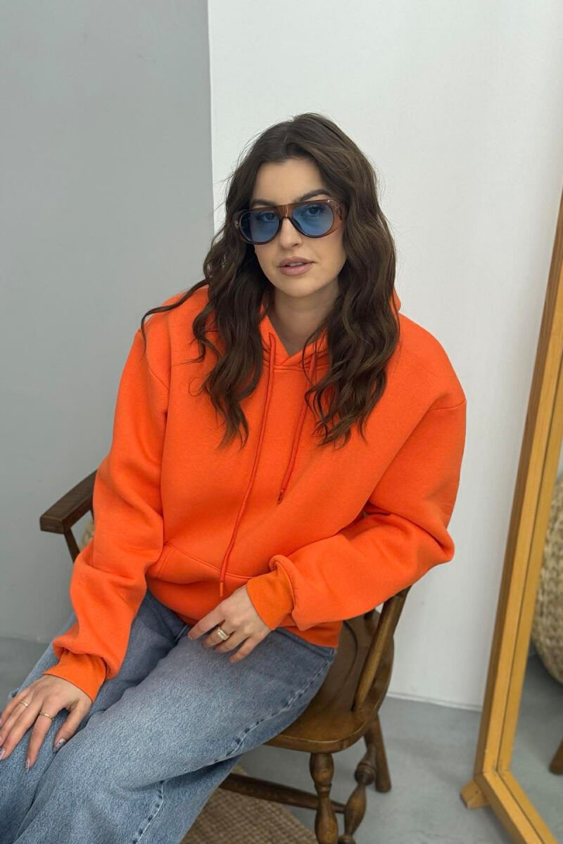 ONE COLOR FLUFFY SIMPLE WOMEN HOODIE ORANGE/PORTOKALLI - 4