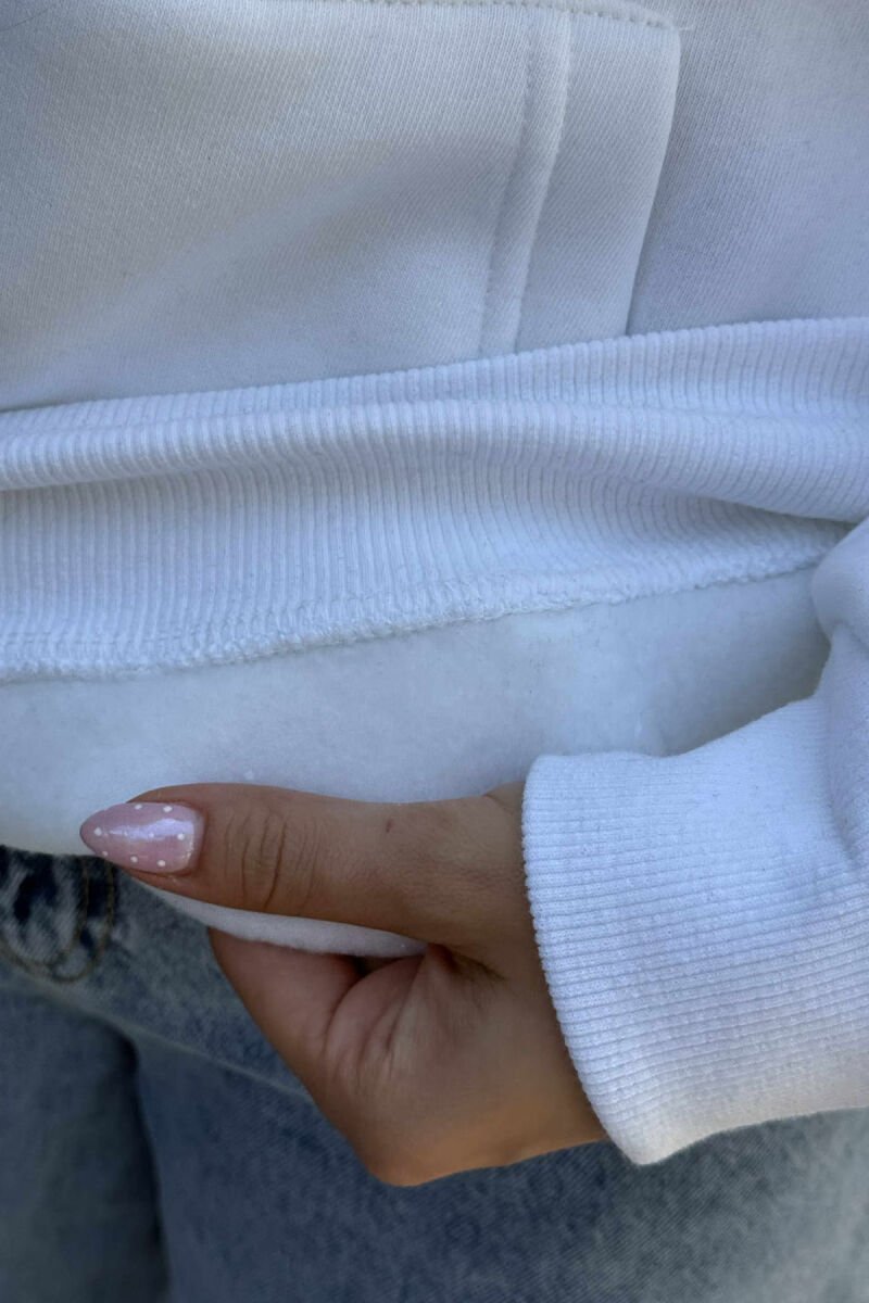 ONE COLOR FLUFFY SIMPLE WOMEN HOODIE WHITE-E BARDHE - 5