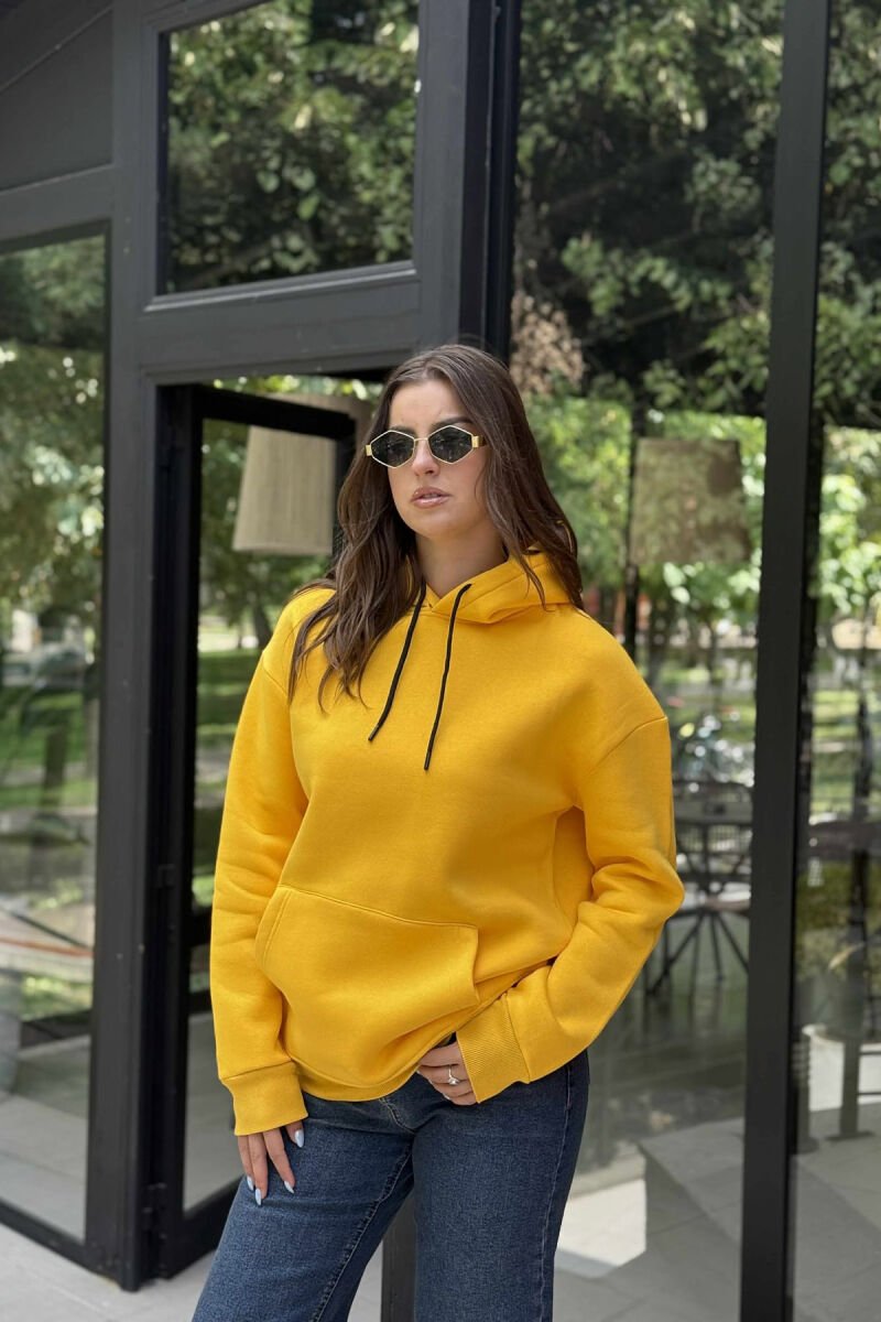 ONE COLOR FLUFFY SIMPLE WOMEN HOODIE YELLOW/E VERDHE - 2