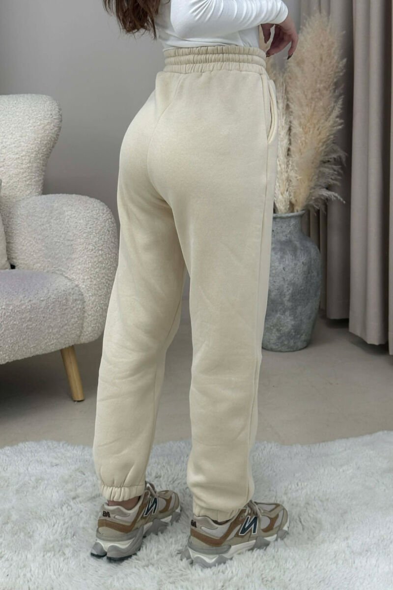 ONE COLOR FLUFFY SIMPLE WOMEN JOGGERS BEIGE/BEZHE - 3