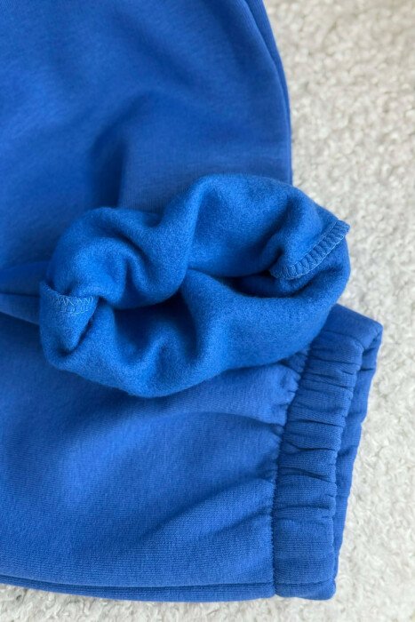 ONE COLOR FLUFFY SIMPLE WOMEN JOGGERS BLUE/BLU - 3