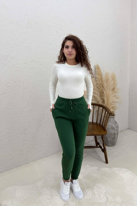 ONE COLOR FLUFFY SIMPLE WOMEN SWEATPANTS GREEN/JESHILE - 1