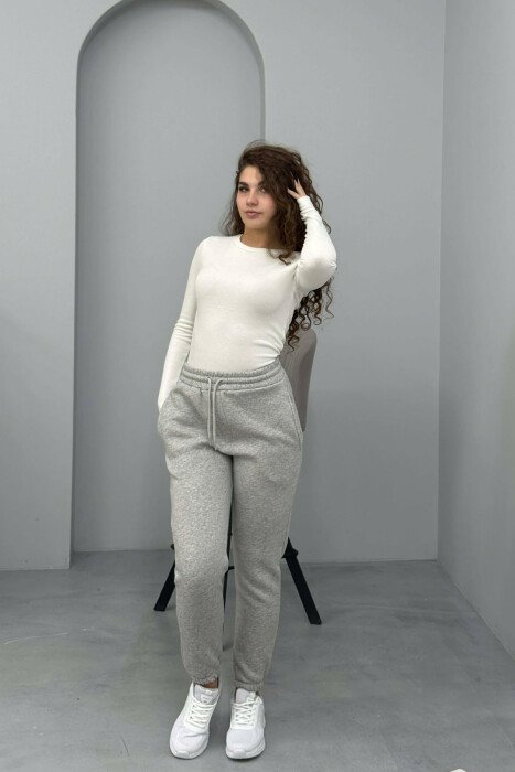 ONE COLOR FLUFFY SIMPLE WOMEN SWEATPANTS LIGHT GREY/GZ 