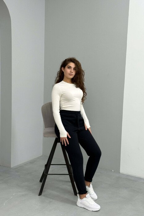 ONE COLOR FLUFFY SIMPLE WOMEN SWEATPANTS MIDNIGHT BLUE/BLU MESNATE 