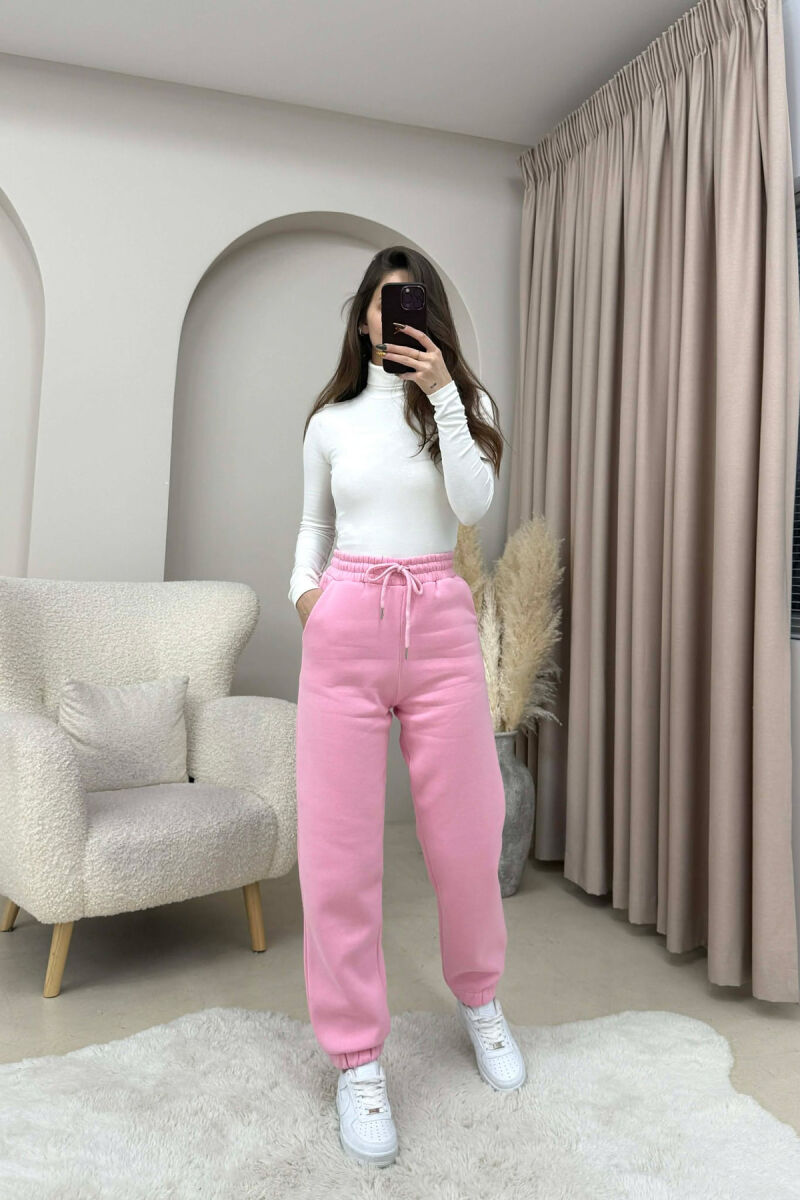 ONE COLOR FLUFFY SIMPLE WOMEN JOGGERS PINK/ROZE - 2
