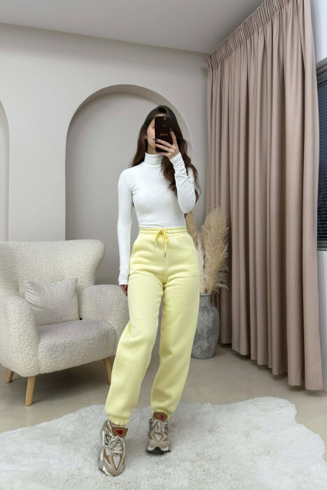 ONE COLOR FLUFFY SIMPLE WOMEN JOGGERS YELLOW/E VERDHE - 5