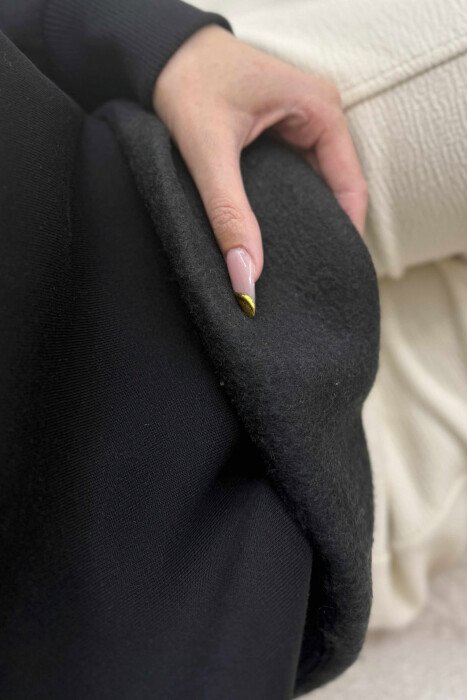ONE COLOR FLUFFY SIMPLE WOMEN SWEATSHIRT BLACK/ E ZEZE - 4