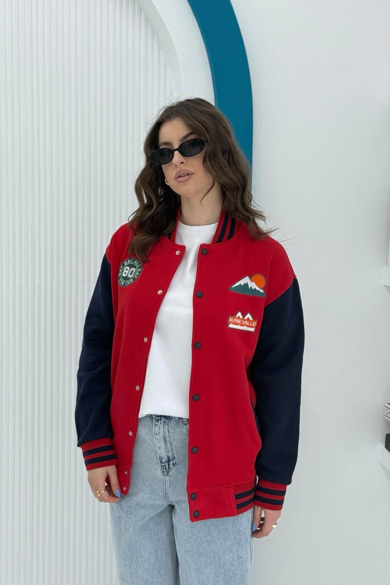 ONE COLOR FLUFFY SMALL LOGOS WOMEN JACKET RED/E KUQE - 1