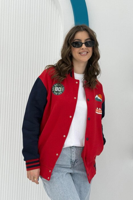 ONE COLOR FLUFFY SMALL LOGOS WOMEN JACKET RED/E KUQE - 4