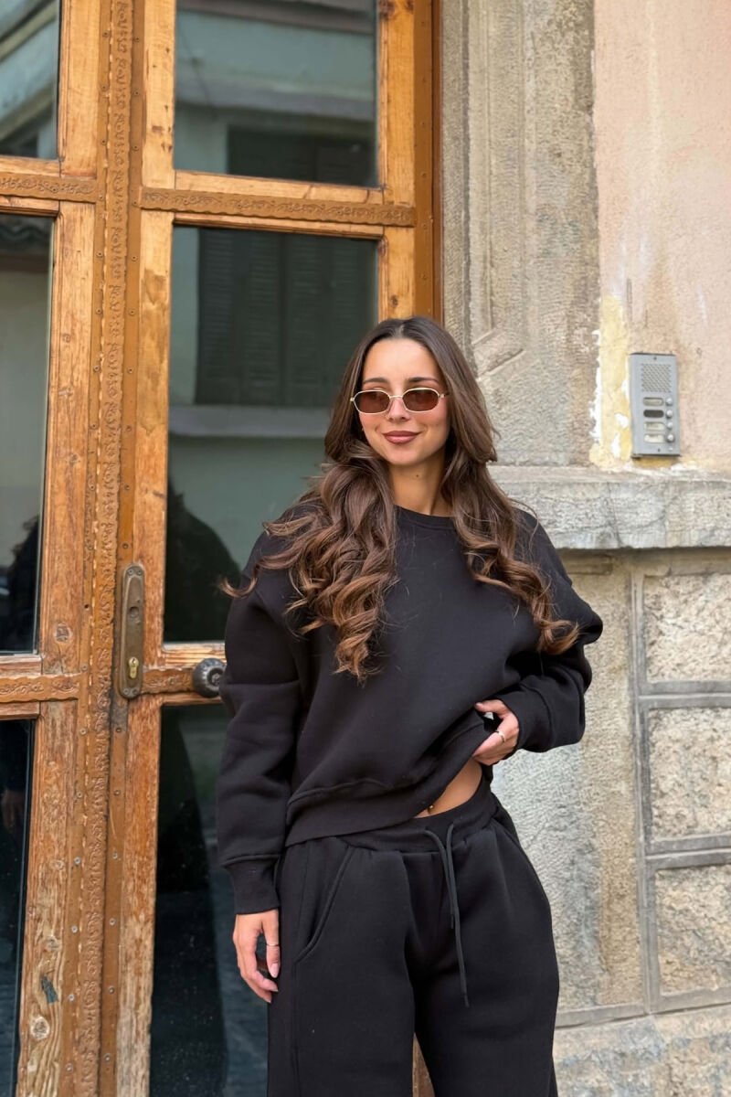 ONE COLOR FLUFFY SWEATSHIRT + SWEATPANTS WOMAN SET BLACK/ E ZEZE - 3