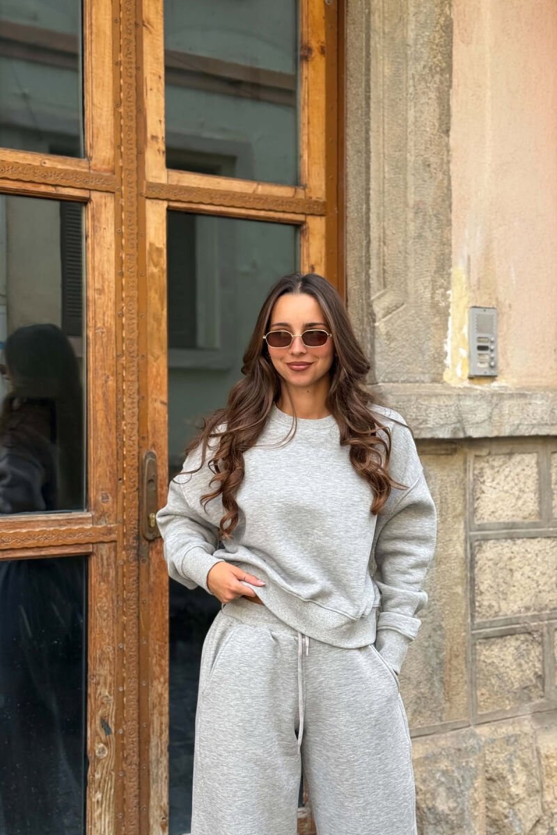 ONE COLOR FLUFFY SWEATSHIRT + SWEATPANTS WOMAN SET LIGHT GREY/GZ - 3