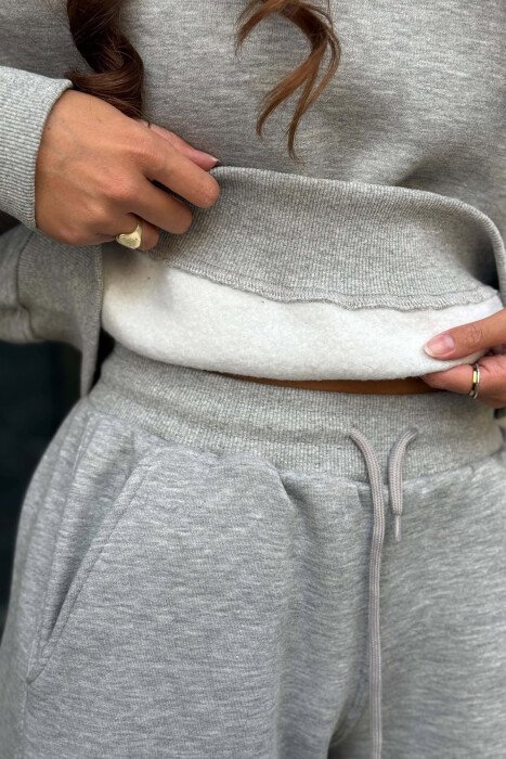 ONE COLOR FLUFFY SWEATSHIRT + SWEATPANTS WOMAN SET LIGHT GREY/GZ - 4