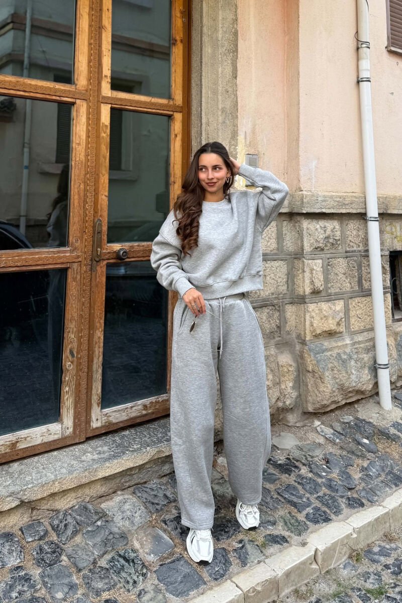 ONE COLOR FLUFFY SWEATSHIRT + SWEATPANTS WOMAN SET LIGHT GREY/GZ - 5