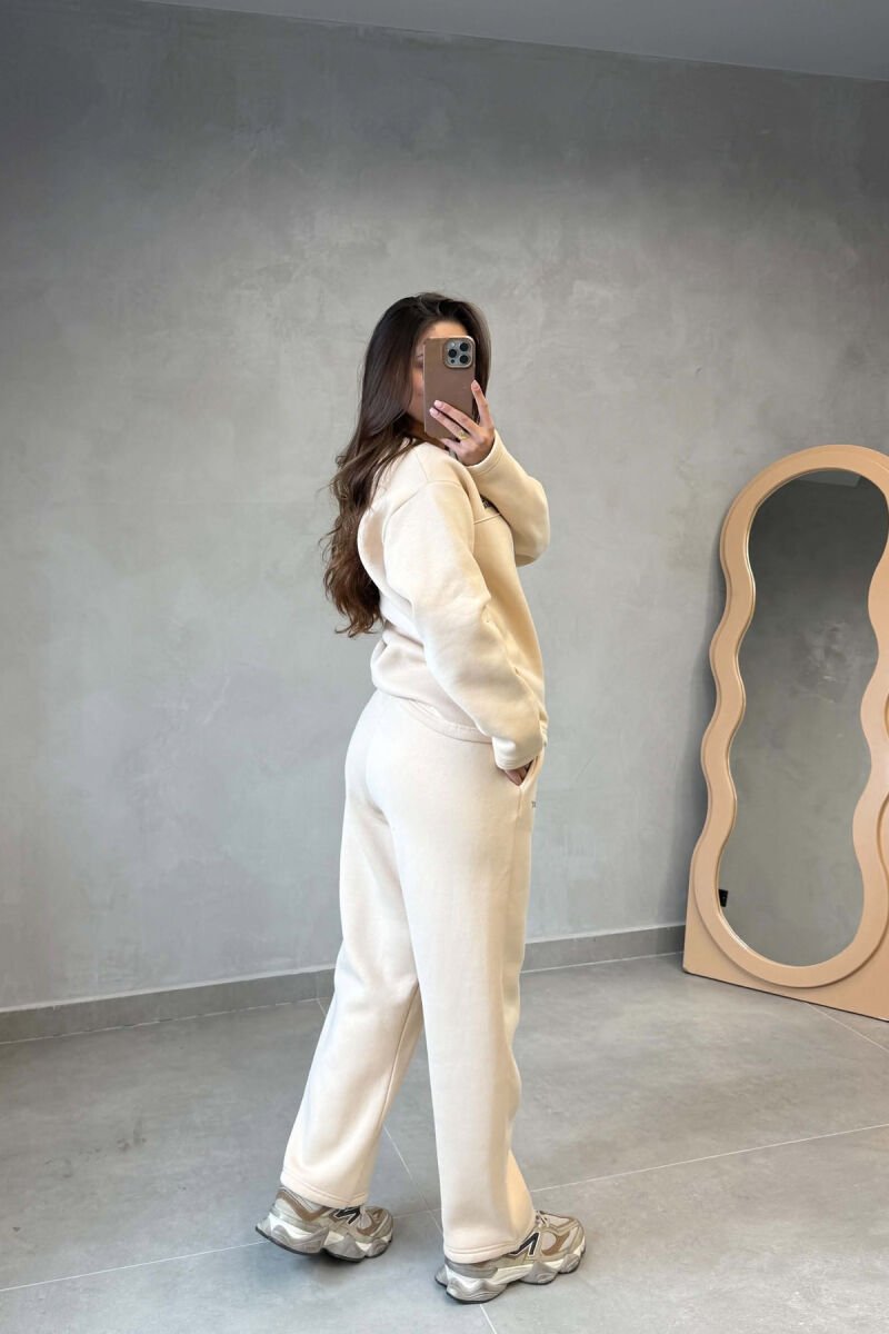 ONE COLOR FLUFFY SWEATSHIRT + SWEATPANTS WOMEN SET BEIGE/BEZHE - 3