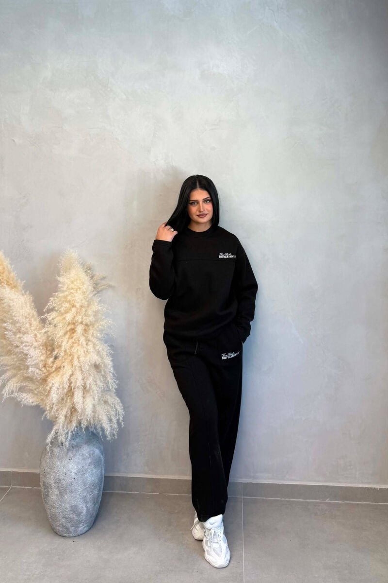 ONE COLOR FLUFFY SWEATSHIRT + SWEATPANTS WOMEN SET BLACK/ E ZEZE - 1