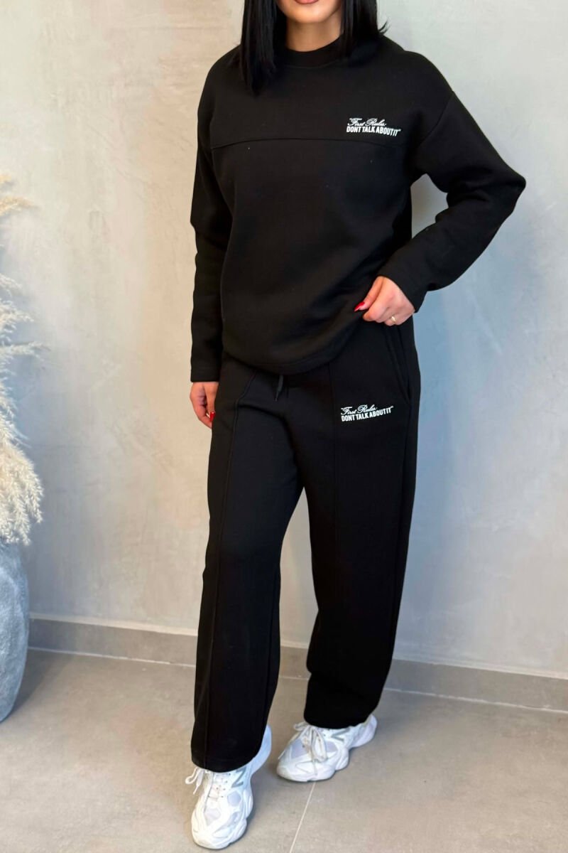 ONE COLOR FLUFFY SWEATSHIRT + SWEATPANTS WOMEN SET BLACK/ E ZEZE - 7