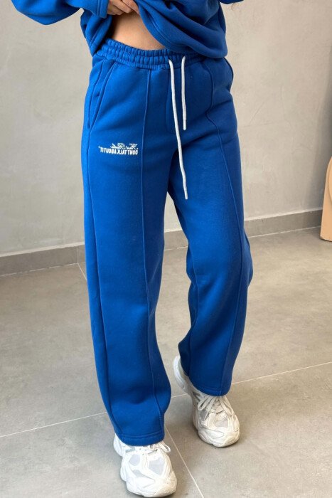 ONE COLOR FLUFFY SWEATSHIRT + SWEATPANTS WOMEN SET BLUE/BLU - 2