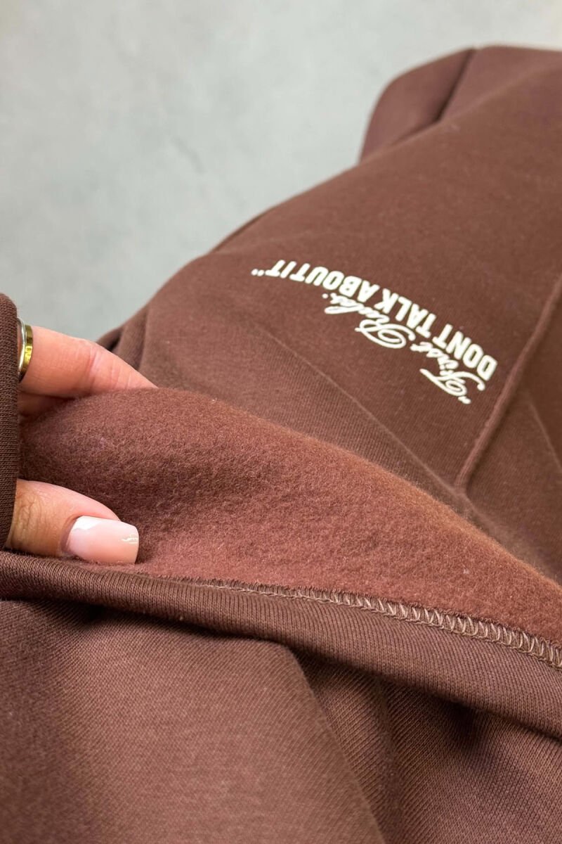 ONE COLOR FLUFFY SWEATSHIRT + SWEATPANTS WOMEN SET BROWN/KAFE - 4